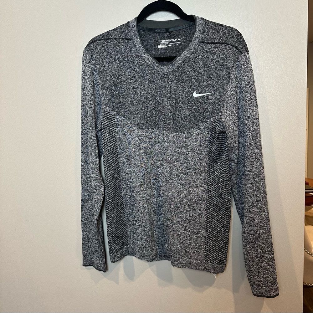 Mens Nike Golf Modern Fit Gray Long Sleeve Shirt
